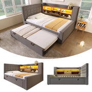 Letto con contenitore e letto estraibile lino metallo 90x200 cm