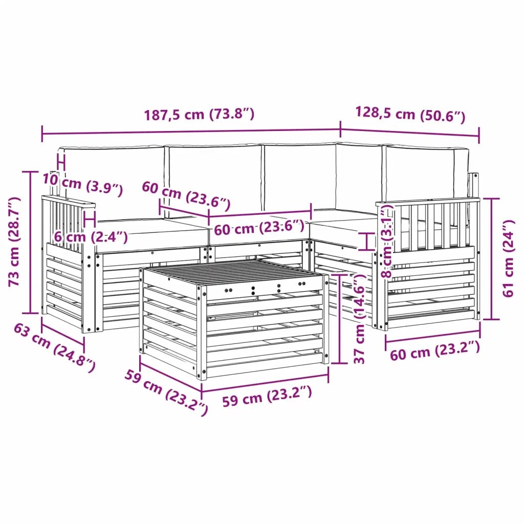 Set di divani da esterno 5 pcs Grigio Naturale e Chiaro 3374761
