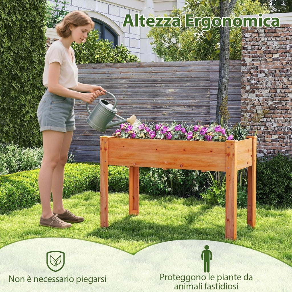 Letto per Orto Rialzato da Esterno in Legno di Abete, Fioriera Rialzata con Fori di Drenaggio, Letto per Piante Urbano da Giardino e Patio, 120 x 60 x 82 cm (Arancione)