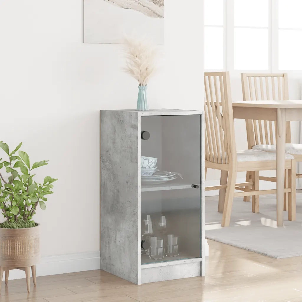 vidaXL Mobile con Ante in Vetro Grigio Cemento 35x37x75,5 cm