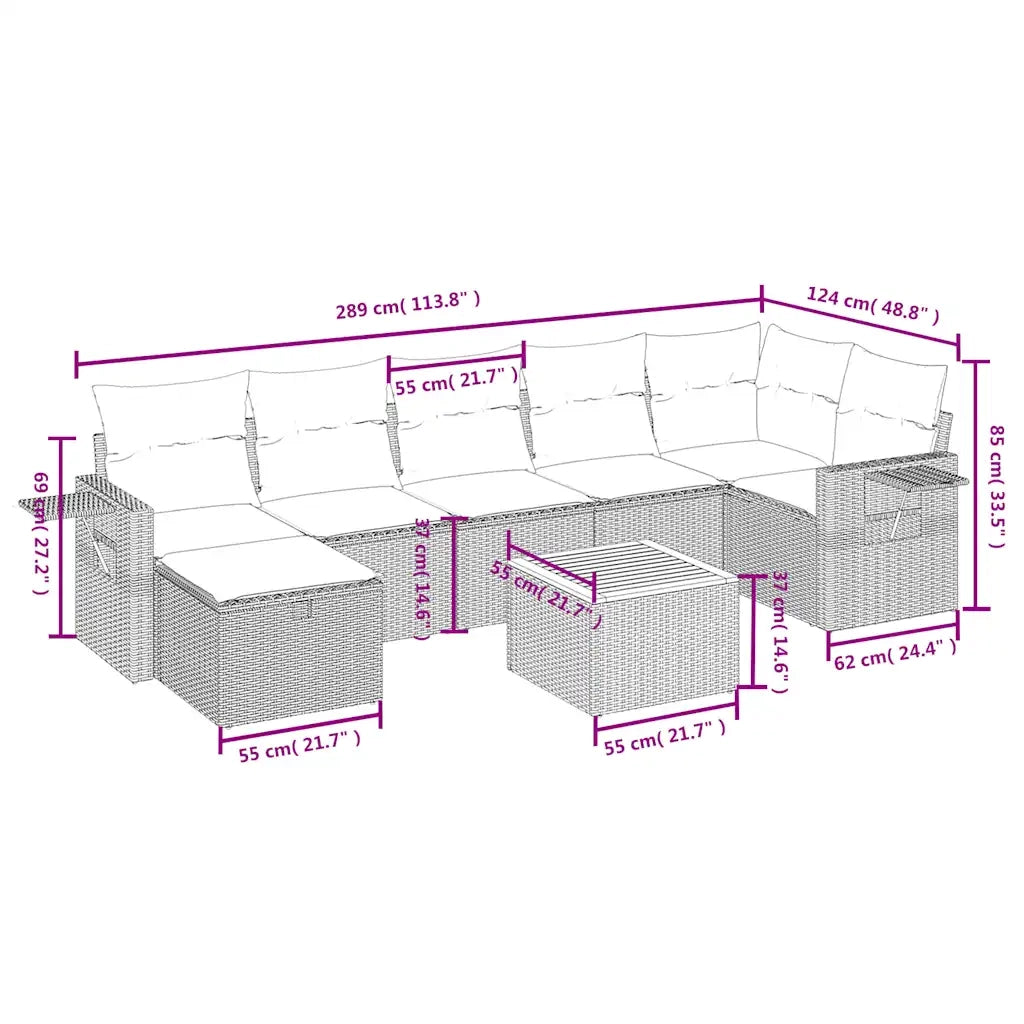 Set Divano da Giardino 8 pz con Cuscini Beige Misto Polyrattan 3264958