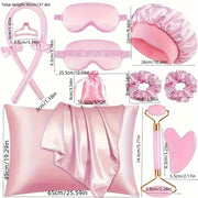 Kit per stile con capigliatura di seta, sonno, maschera per capelli, spille per capelli, cuscini per capelli, ondulazione, set di massaggi per il viso (nero)