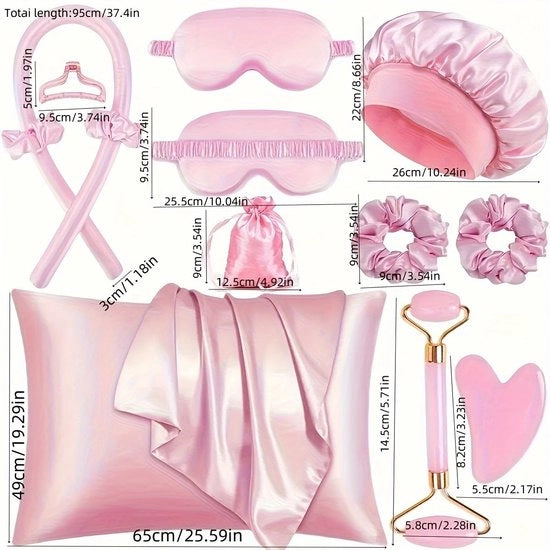 Kit per stile con capigliatura di seta, sonno, maschera per capelli, spille per capelli, cuscini per capelli, ondulazione, set di massaggi per il viso (nero)