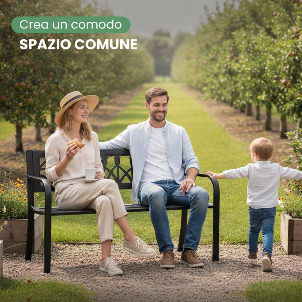 Panchina da giardino nera LISSA con gambe in acciaio larghezza 124 cm