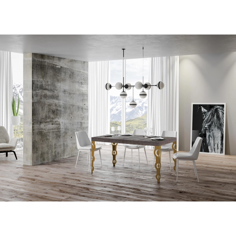 Tavolo allungabile 90x180/440 cm Karamay telaio Oro - Noce