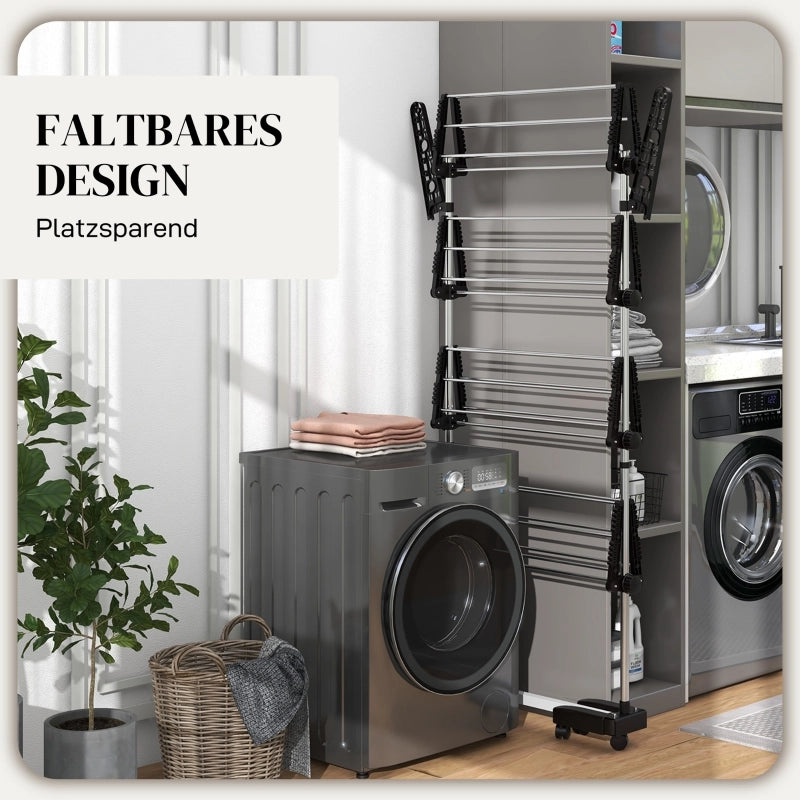 STENDIBIANCHERIA Pieghevole 142x55x172 cm Acciaio inox Nero con ruote