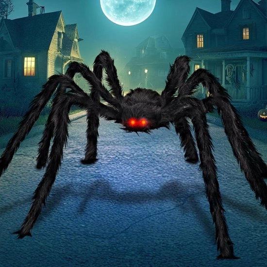 Decorazione di Halloween - Ragno gigante con occhi LED luminosi - Decorazione di Halloween per giardino - Decorazione da festa - Decorazione esterna - Ragno nero