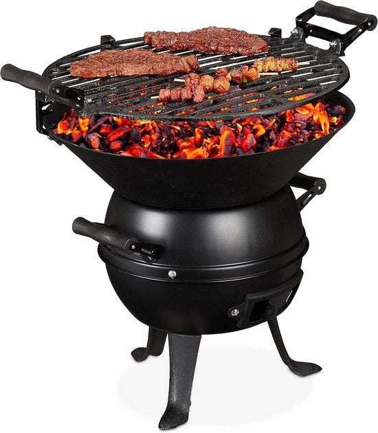 Griglia BBQ portatile regolabile in altezza compatta Ø 35 cm nero - barbecue a carbone di legno gommata acciaio inox