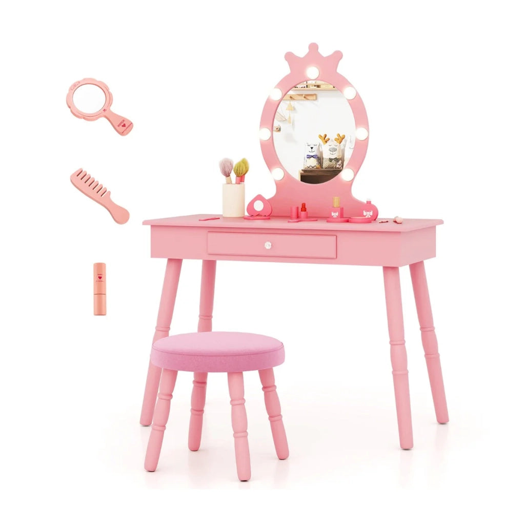 Set da toeletta per bambini 70 x 34 x 99 cm con specchio illuminato e ampio cassetto stile moderno MDF rosa 20_0011873