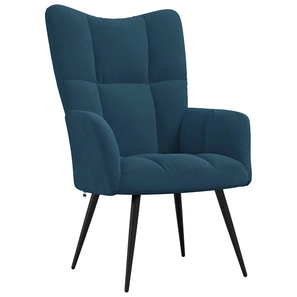 Divano Sedia-Poltrona Relax con Poggiapiedi Blu in Velluto 404649
