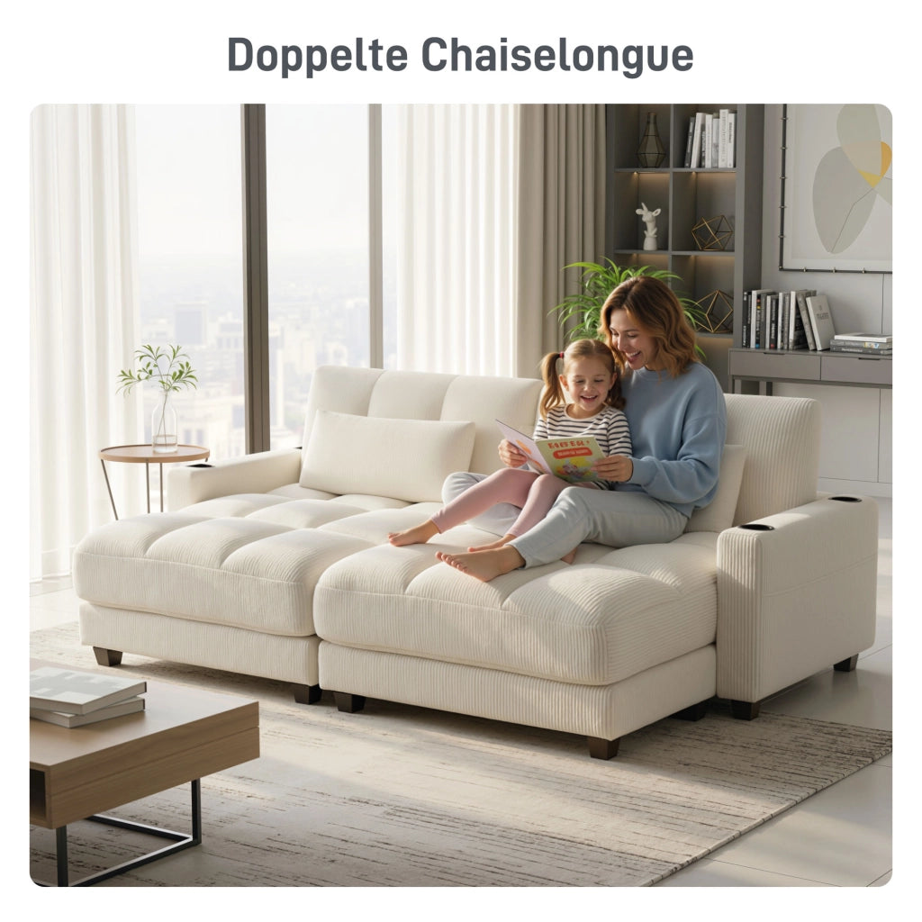 Divano letto con cuscino e porta bicchiere ¨C zephmum ¨C crema, tessuto imbottito, 180x90