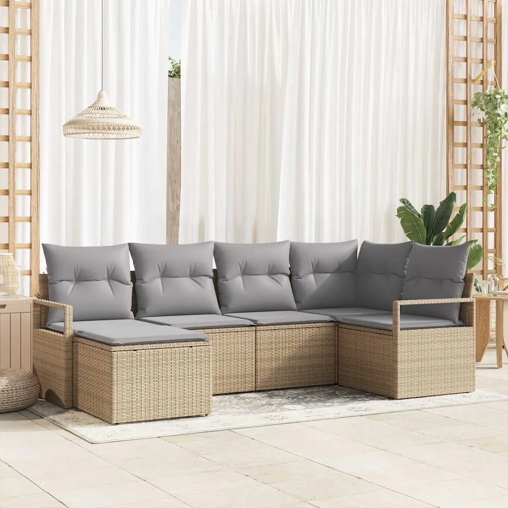 Set di divani con cuscino 6 pcs Beige polyrattan