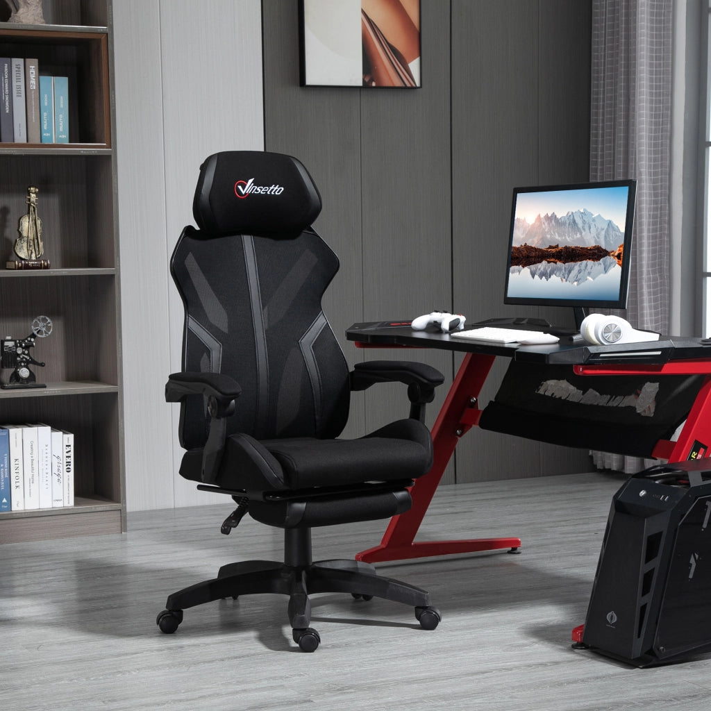 Sedia Gaming con Poggiapiedi Retrattile ¨C Minimal ¨C Nero 65x65x119-129 cm