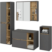 Set di mobili da bagno sospesi VAMI in Grigio Grafite con interno Rovere Artisan con fori per lavabo da appoggio