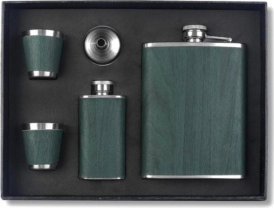 Set di Flaconi da Viaggio 260ML - Flacone da Viaggio Portatile con Coperchio RVS - Barbecue e Camping - Flacone da Viaggio da 260ML con Cinturino e Coperchio RVS in Metallo - Colore Verde