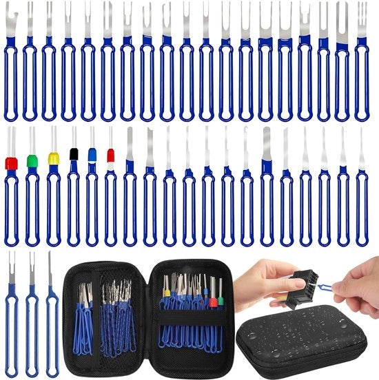 Set di 41 pezzi di terminali di allontanamento, attrezzo di apertura automatica del veicolo, estrattore di pin, attrezzo per la rimozione dei connettori di cavo dei veicoli, con custodia, per la maggior parte delle connessioni di connettore (blu)