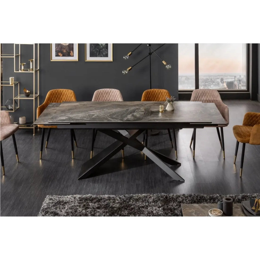 Tavolo da pranzo STELIX 180–220–260 cm – Piano in ceramica effetto marmo e vetro temperato