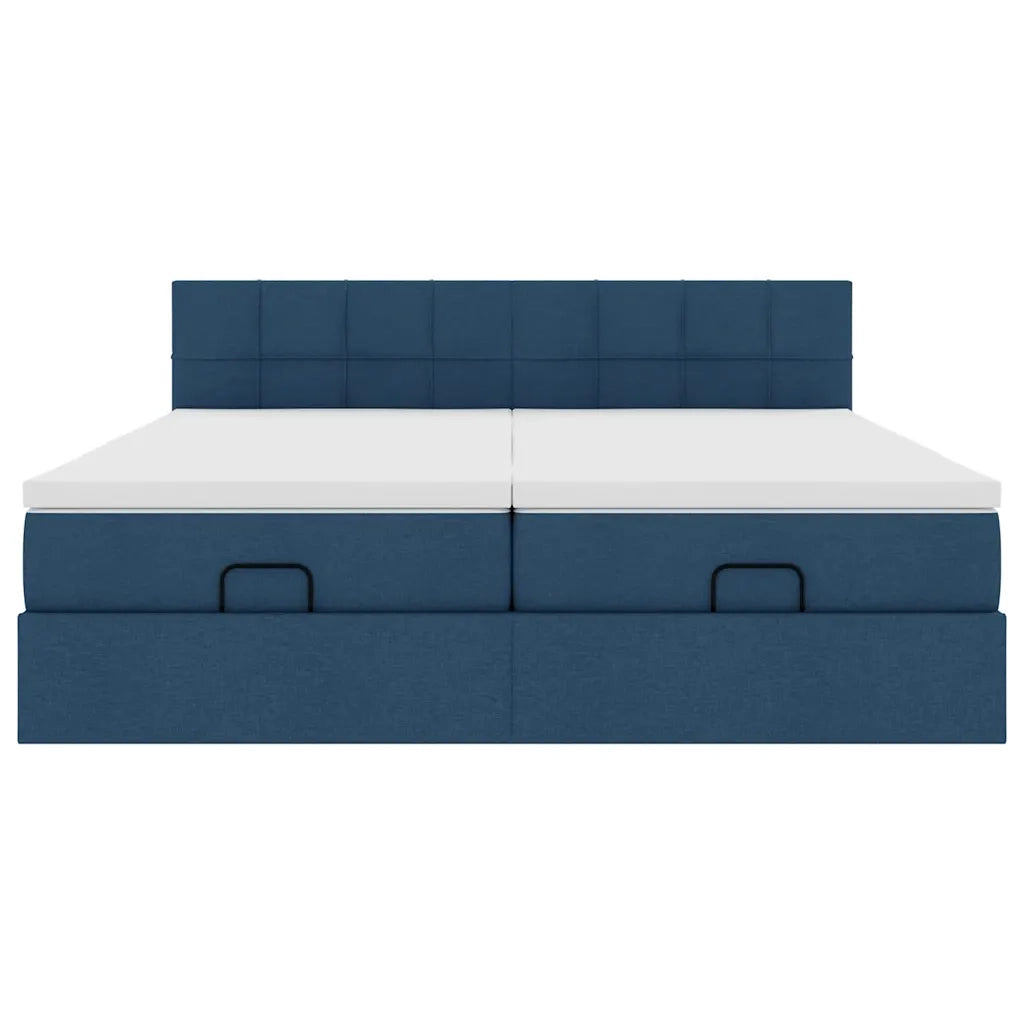 Struttura Letto Pouf con Materassi Blu 160x200 cm in Tessuto 3311993
