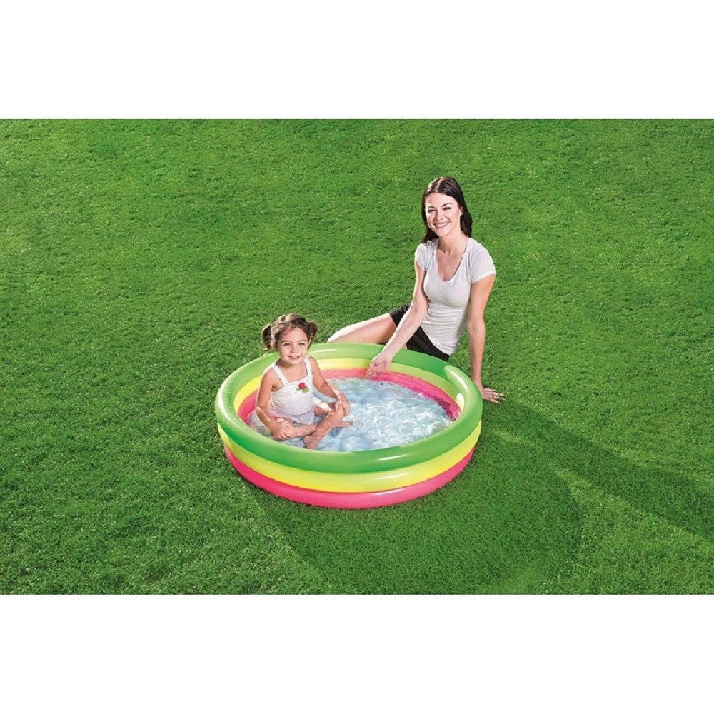 Trade Shop - Piscina Summer A 3 Anelli Color Arcobaleno Con Fondo Gonfiabile 102x25 Cm 51104 -