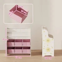 Scaffale Portagiochi con 6 Cassetti in Tessuto e Libreria a 2 Livelli, in Legno e Acciaio, 63x30x71 cm, Rosa