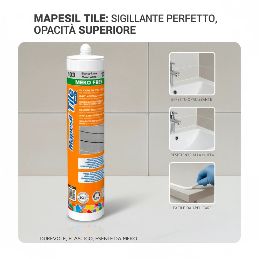 Sigillante siliconico neutro opaco per ceramica resistente alla muffa mapesil tile matt 300 ml *** colore- grigio cem...