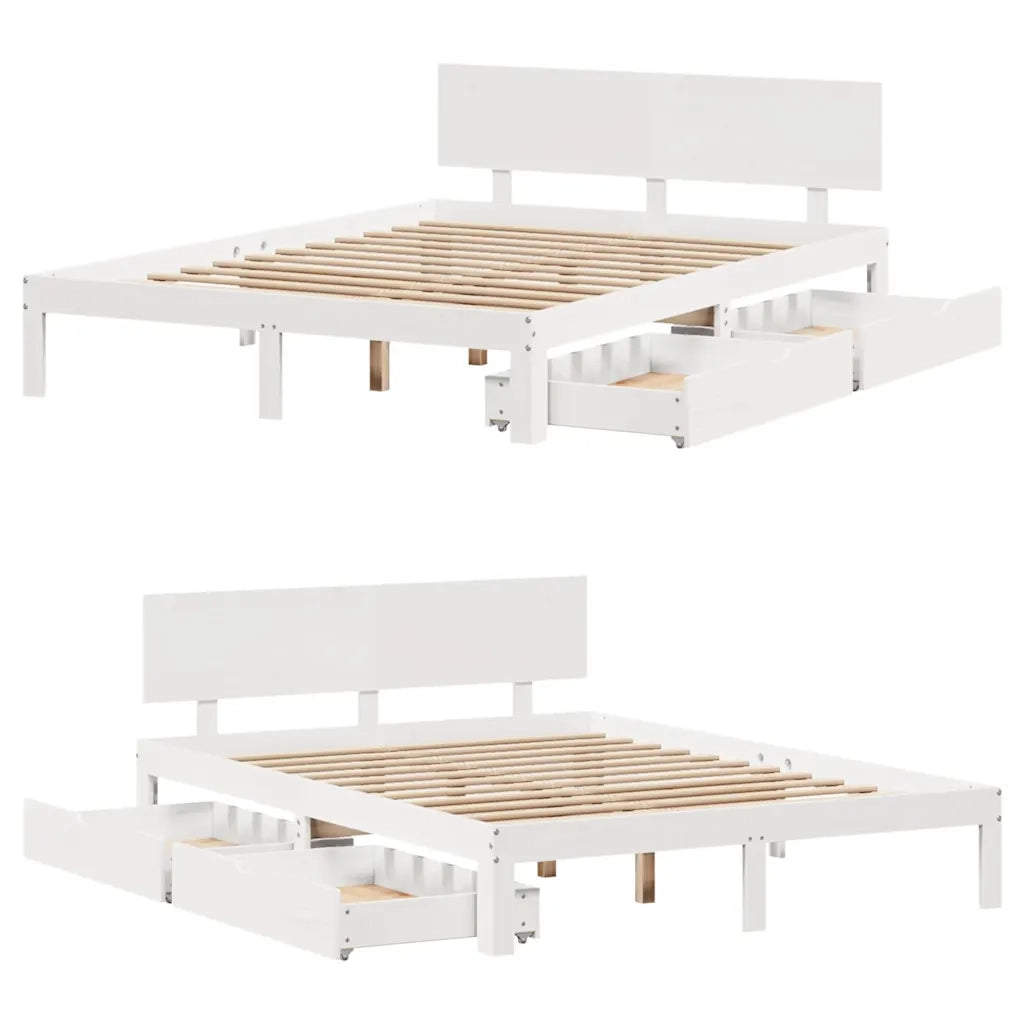 Giroletto con Cassetti Bianco 140x200 cm Legno Massello di Pino 3301985