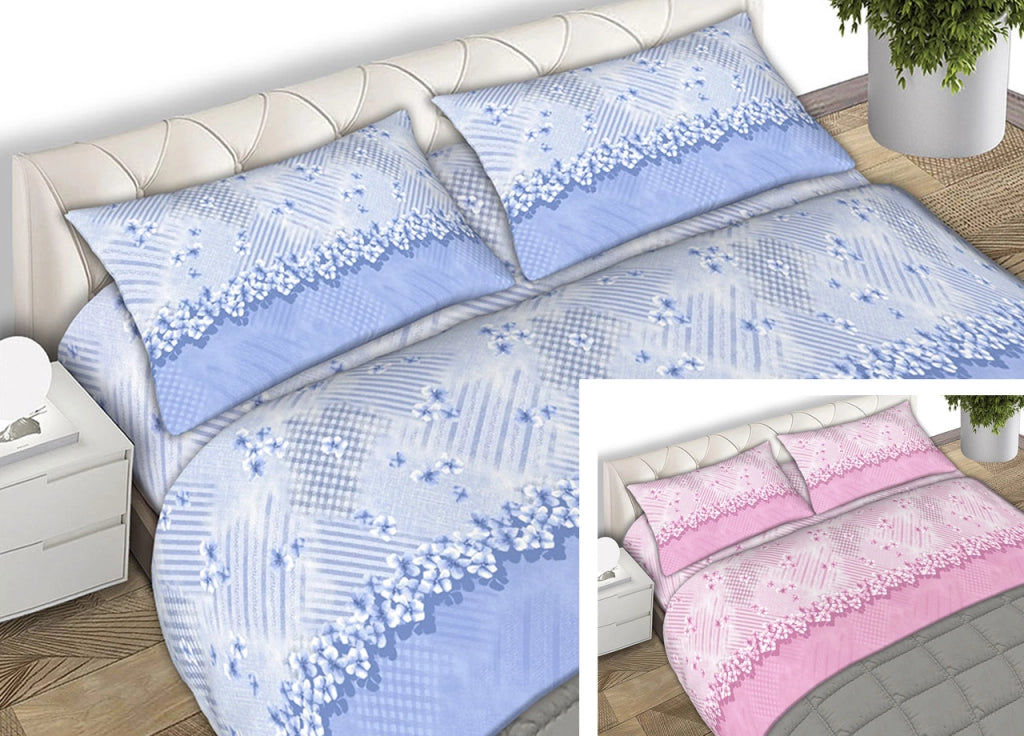 Completo Lenzuola 100% Cotone Made Italy Fantasia Firenze C.N. - Matrimoniale - Sky Blu