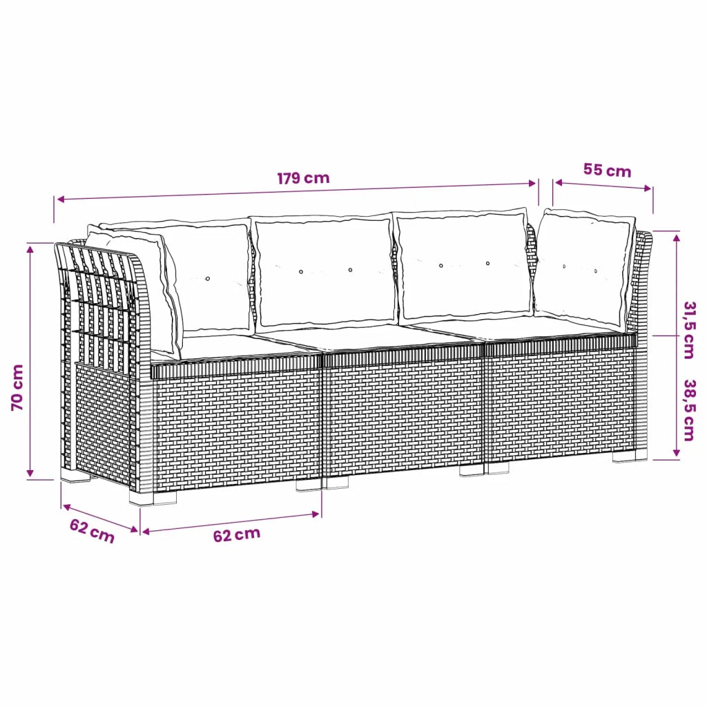 Divano da giardino 3 posti con cuscini in look rattan PP 3443836