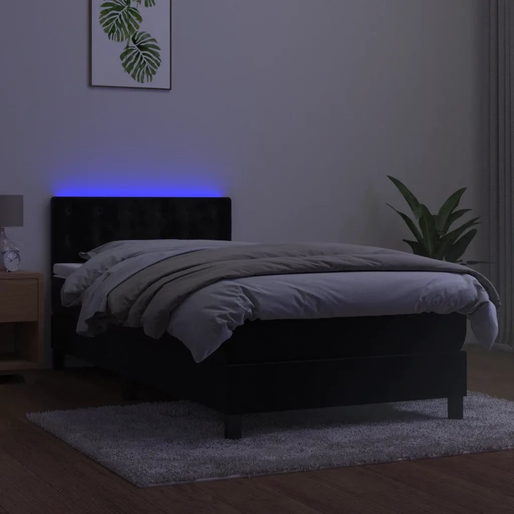 Letto a Molle con Materasso e LED Nero 90x200 cm in Velluto 3134623