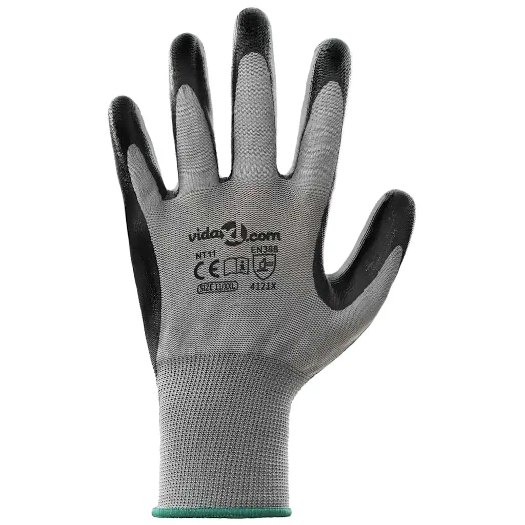 Guanti da Lavoro 12 pz Grigio e Nero 11 / XXL Poliestere CFW4356460