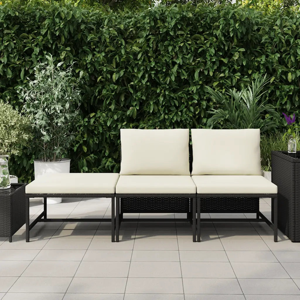Set Divani da Giardino 3 pz con Cuscini in Polyrattan Nero cod mxl 70682