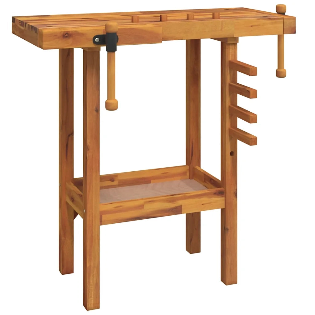 Banco da Lavoro con Morse 92x48x83 cm Legno Massello di Acacia cod mxl 14943