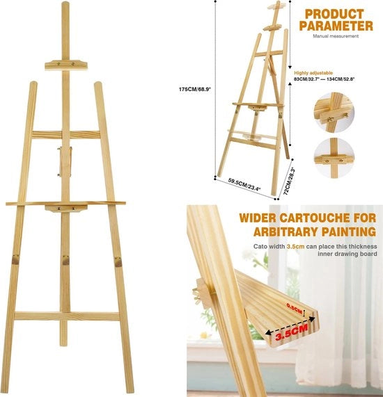 Easel per dipinti - Easel per studio - Easel per pittura - Easel per pittura 175 cm per adulti - Easel per dipinti - Easel per pittura - Vernici - Vernici - Kit per pittura - Easel per atelier - Easel per tela - Easel pieghevole - Easel ripiegabile