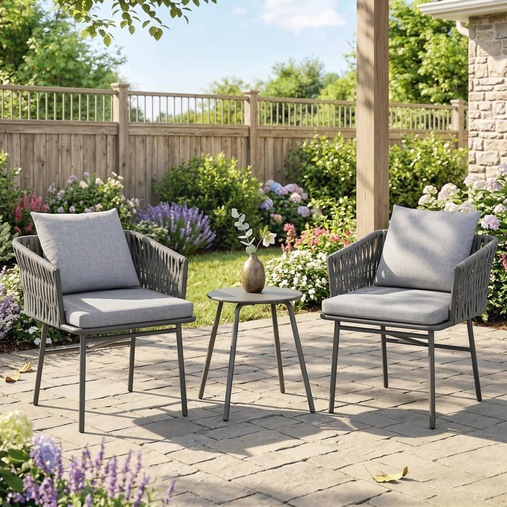 Set Giardino Polyrattan 3 Pezzi ¨C zephmum ¨C Grigio, 2 Sedie, Tavolino, 4 Cuscini