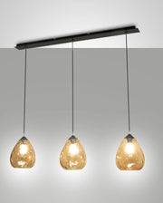 Lampada a Sospensione Gisella in Vetro Soffiato Ambra con Struttura in Metallo, Attacco E27 3x60W, Design Elegante per Interni IP20