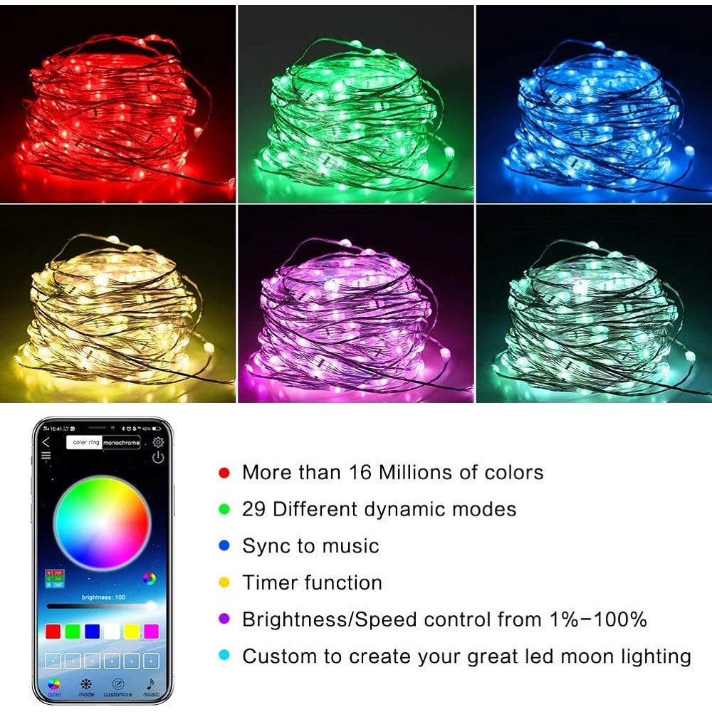 Trade Shop - Luci Natalizie A Strisce Led App 10mt Usb Bluetooth Decorative Per Albero Natale -