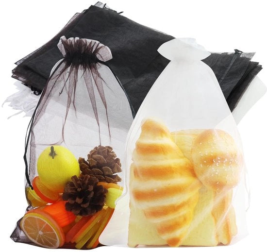 Confezioni in organza 40 pezzi - Set nero/bianco - 20 x 30 cm - Confezioni regalo - Confezioni decorazioni - Riciclabili - Confezioni con cordoncino