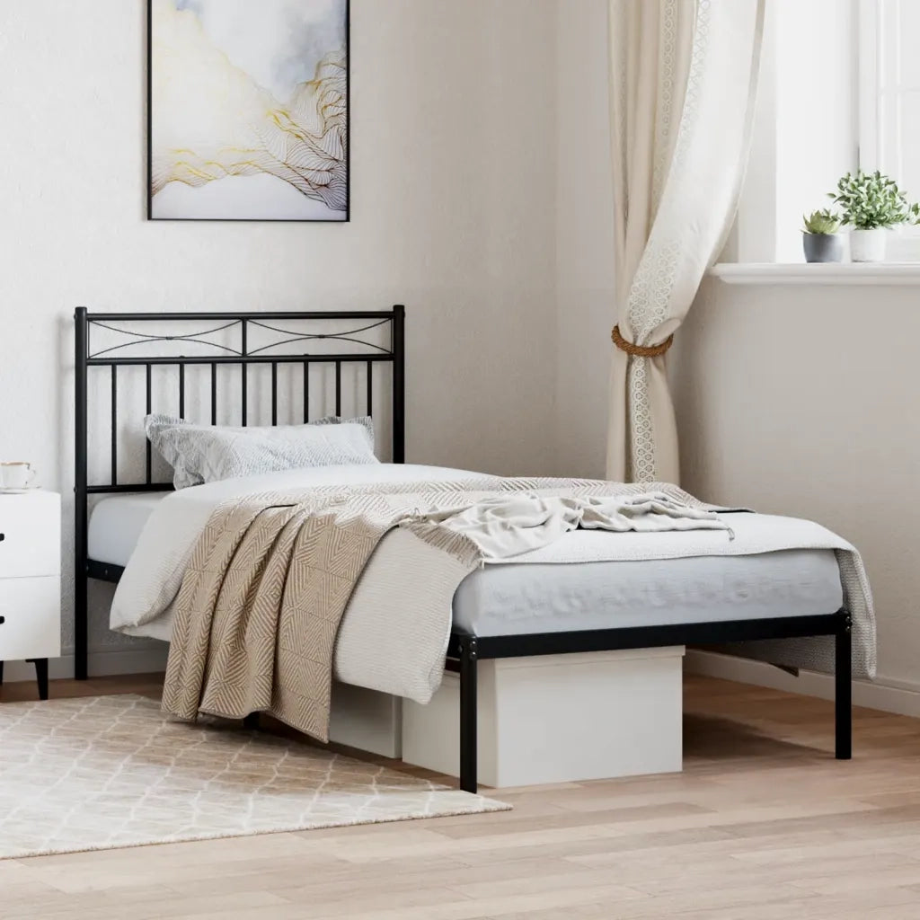 Giroletto con Testiera-Struttura Letto con testiera in Metallo Nero 90x190 cm 316757