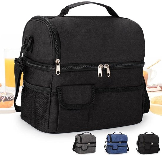 Zaino per Picnic 10L con Isolamento Termico, Doppio Compartimento Portatile con Cinturino Regolabile per Uomini e Donne, Nero