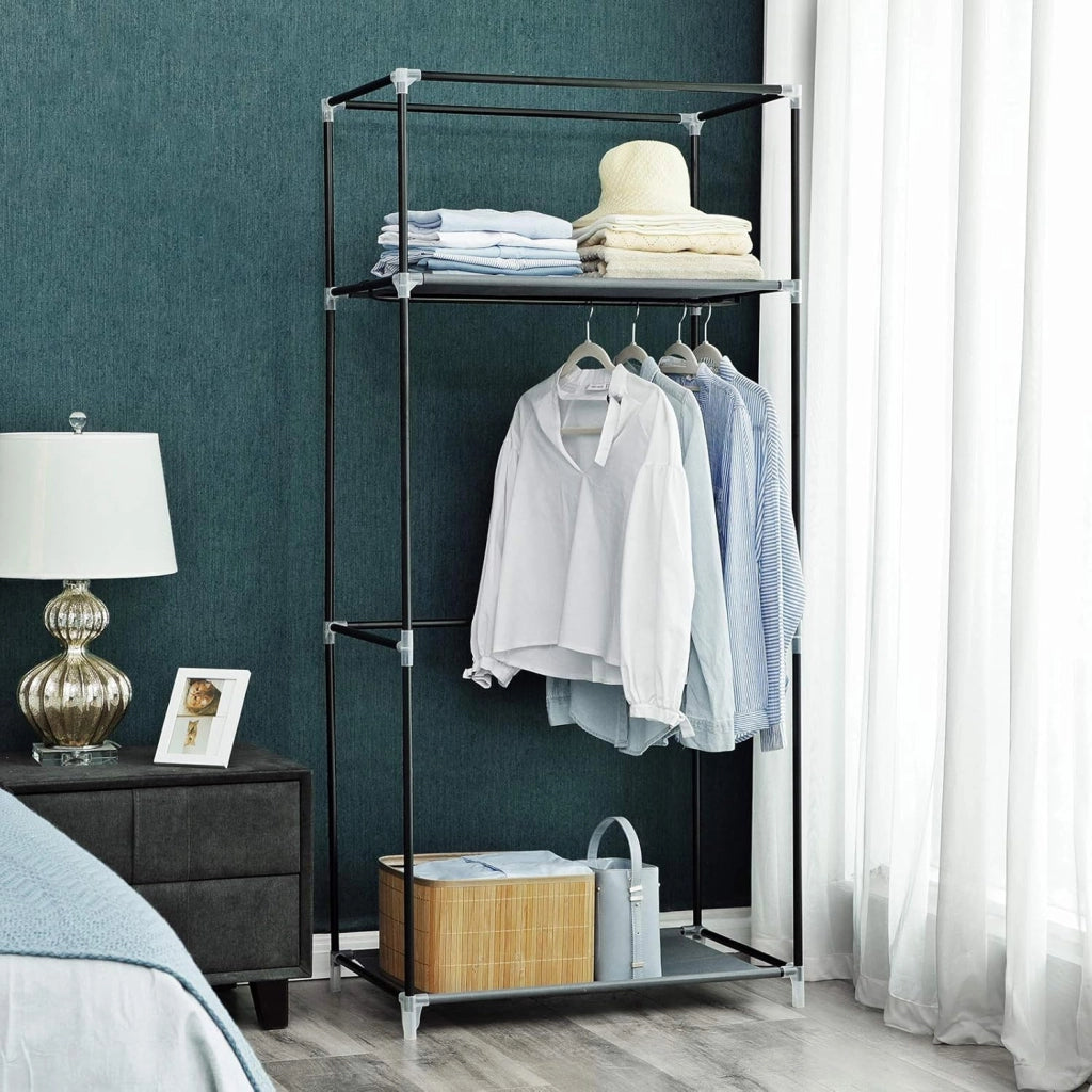 Armadio in tessuto, armadio pieghevole con asta di sospensione, armadio semplice, organizer per giocattoli, scarpe, borse, soggiorno, camera da letto, guardaroba, 75 x 45 x 160 cm, grigio