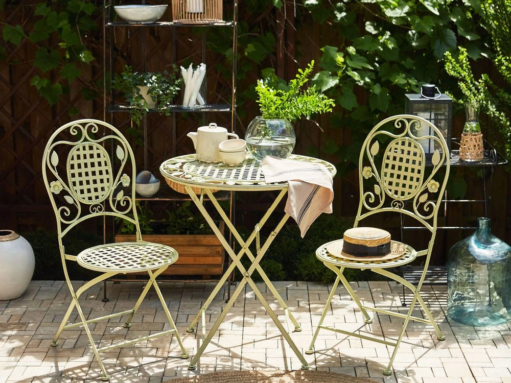 Set da Balcone Bistro a 2 Posti in Metallo Verde Chiaro stile moderno