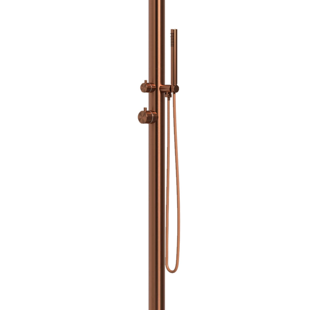 SINED Doccia Esterna Inox Oro Rosa con Miscelatore e Doccino Acciaio Inox AISI 316L Fusto Diametro 6 cm Altezza 2300 mm Attacchi Integrati Modello DOCCIA CHIA ORO ROSA