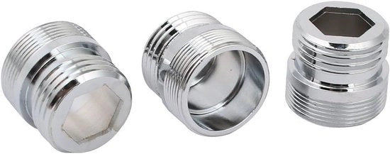 Adattatore di tubo per purificatore d'acqua con tonalità argentea, set da 3 pezzi, da BSP 1/2" a BSP M22, maschio.