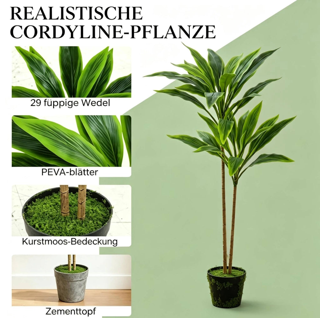 PIANTA ARTIFICIALE Cordyline 90 cm Verde con vaso  13 cm