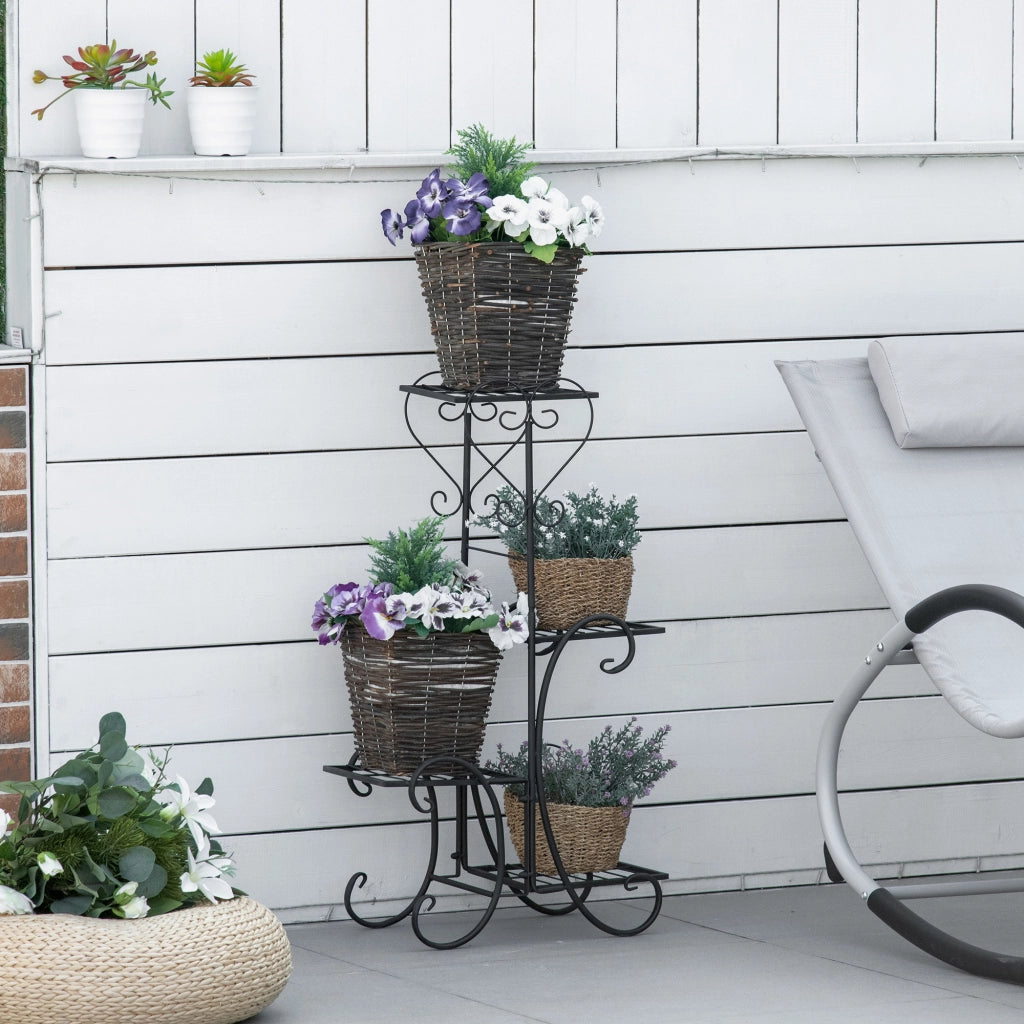 Fioriera 4 Ripiani in Metallo ¨C Zephmum ¨C Nero 45x24.5x80 cm