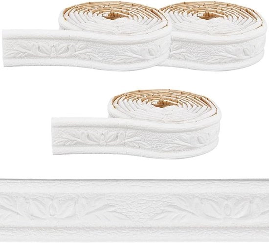 Decorazione di parete con filo di fiori bianchi, schiuma PVC autoadesiva 3D, impermeabile per ambienti interni e esterni.