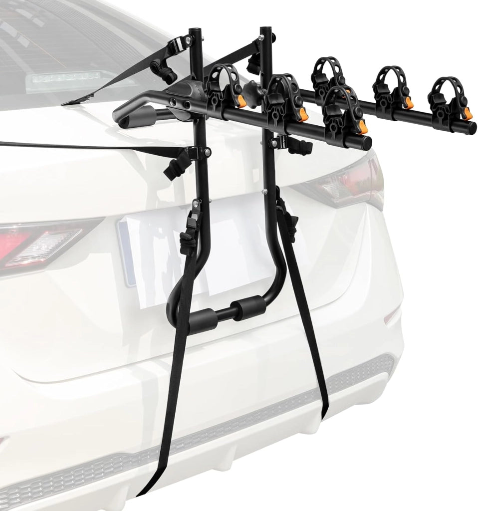 Portabici Posteriore Universale per Auto, Portabici da Portellone per 3 Bici con Lunghezza e Angolo Regolabili, Portata 45 kg, Portabiciclette per Bagagliaio Pieghevole per SUV e Berline