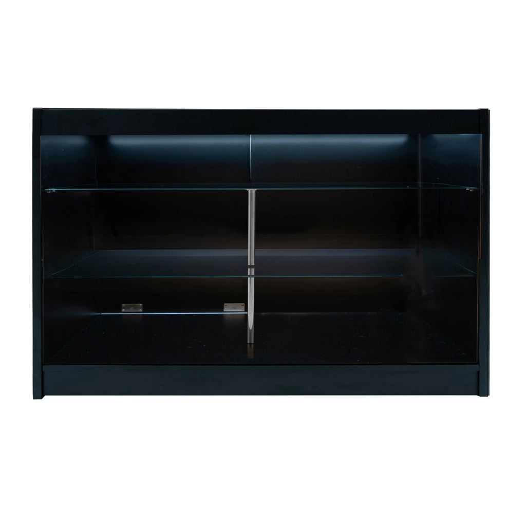 Bancone LED Nero K1500 con 3 Ripiani, Vetrina e Ante Bloccabili – 2 Chiavi