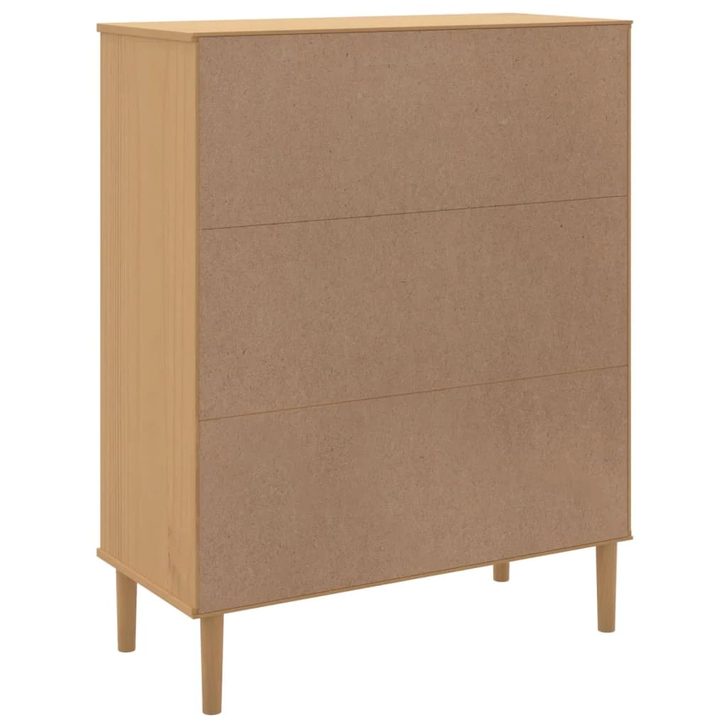 Buffet credenza cassettiera armadio mobile contenitore organizer per cucina soggiorno salotto effetto rattan 90 x 40 x 112 cm legno di pino massiccio marrone 02_0036234