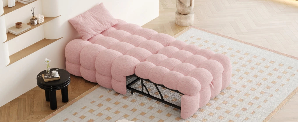 DESMIU Letto singolo 183 × 76 cm con funzione 2 in 1, senza materasso, in Teddy, rosa